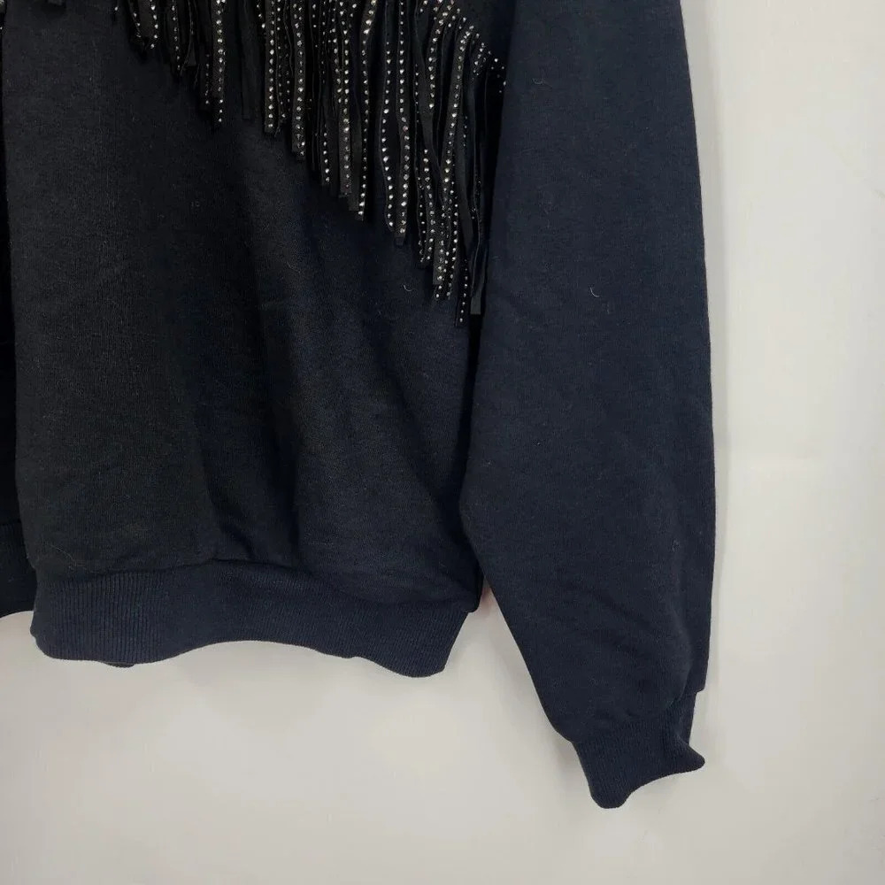 VERO MODA Kaidyn Rhinestone Fringe Pullover Sweatshirt In Black Size S NWT - Picture 5 of 11